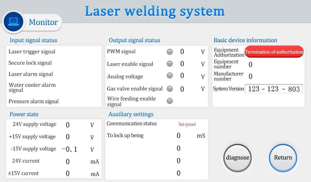 A máquina na tela, em tempo real, item de série da Máquina de Solda a Laser SFE 3000W
