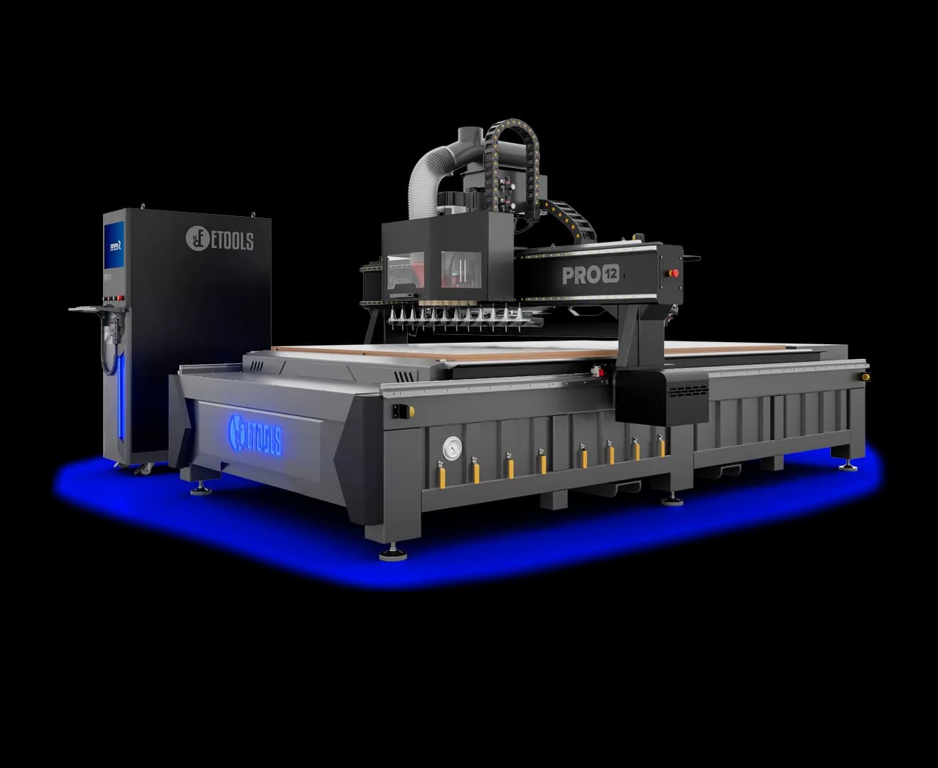 Centro de usinagem New Pro 12 ATC com magazine de 12 ferramentas no pórtico, 90 m/min e comando Syntec 63CA, para chapa de MDF de 1900 x 2900 mm