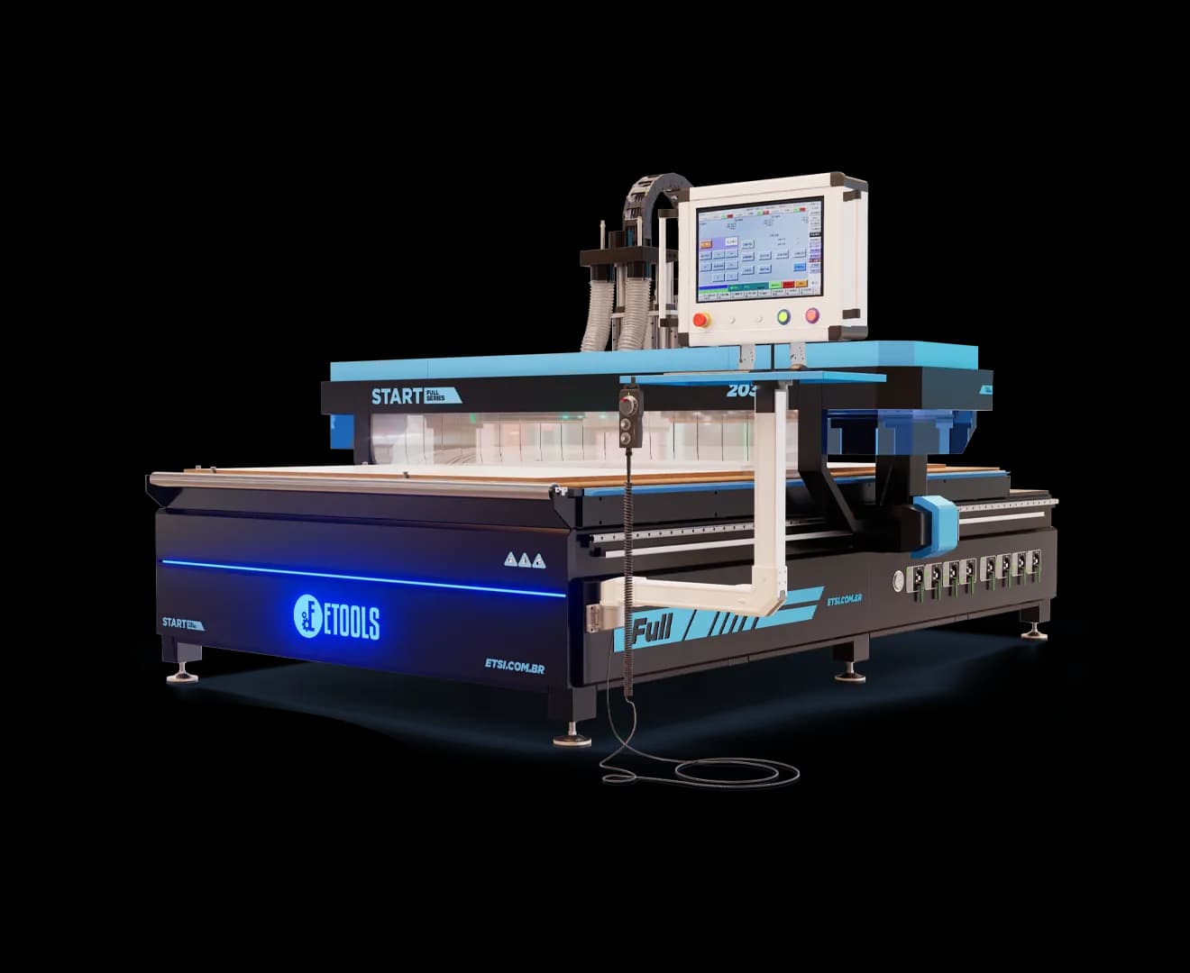 Router CNC Start Full 2030 para marcenaria, processando chapa inteira de MDF com precisão de 0,1 mm